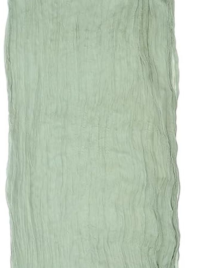 Sage Green Cheesecloth Table Runner Pleated Farmhouse Wedding Party Dining Decor - Image 1